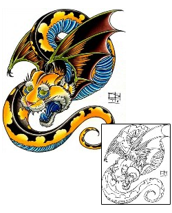 Reptiles & Amphibians Tattoo Winged Dragon Tiger Tattoo